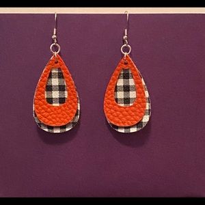 Handmade Faux Leather Orange White &Black Earrings